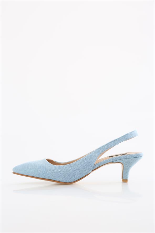 Mavi Kot Arkası Açık Topuklu Ayakkabı 