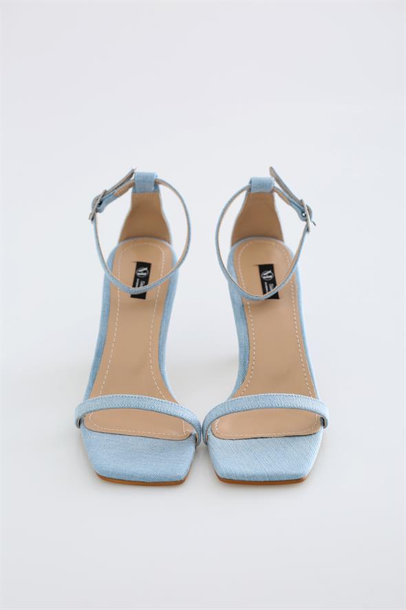 Mavi Kot Tek Bant Topuklu Ayakkabı 839-10