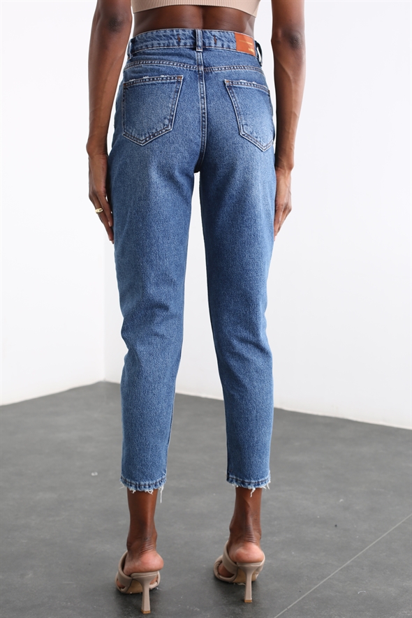 Mavi Yüksek Bel Mom Jean Pantolon 22401