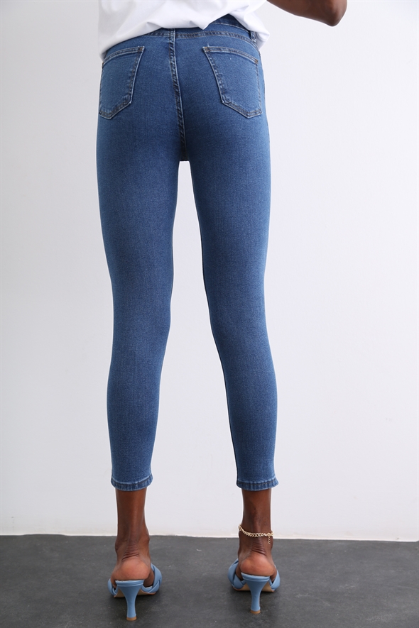 Mavi Yüksek Bel Toparlayan Slim Fit Jean 
