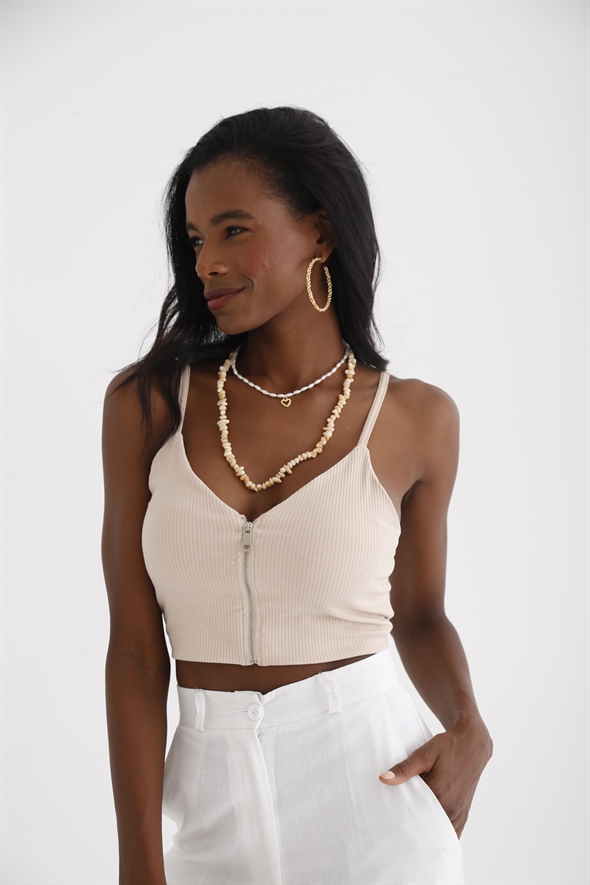 Nude Önü Fermuarlı Crop 3792