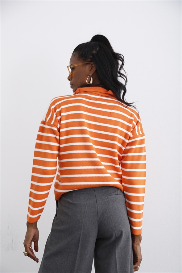 Oranj Polo Yaka Çizgili Triko 13553