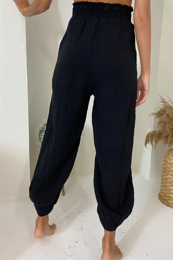 Siyah Beli Lastikli Şalvar Pantolon 3716