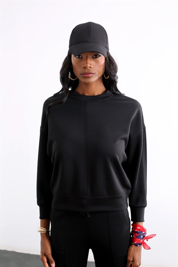 Siyah Bisiklet Yaka Sweatshirt Takım 4587