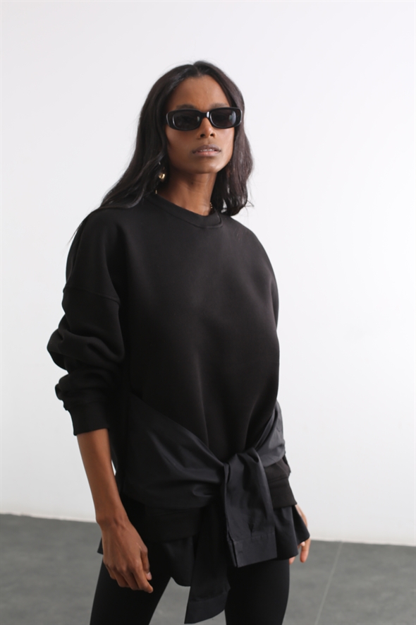 Siyah Eteği Gömlek Detaylı Sweatshirt 21