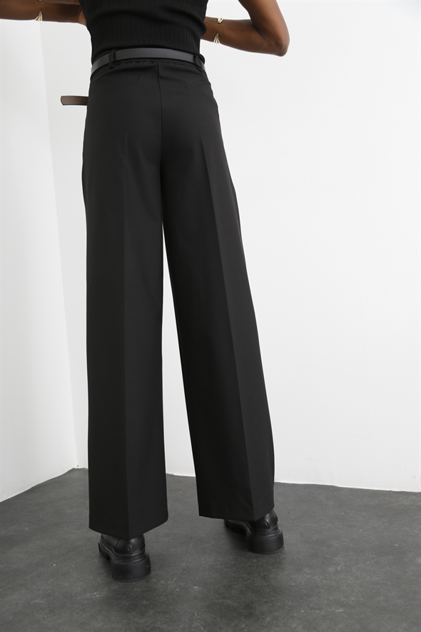 Siyah Geniş Paça Kumaş Pantolon 3859