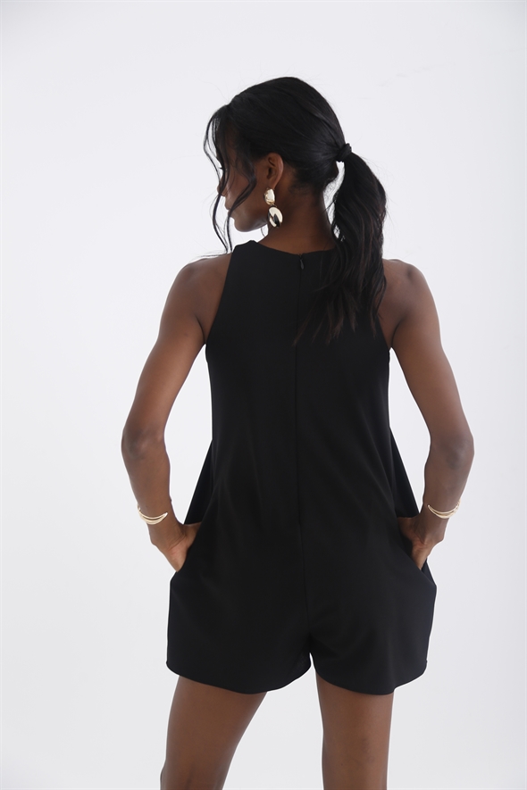 Siyah Kalın Askılı Şort Elbise 90003