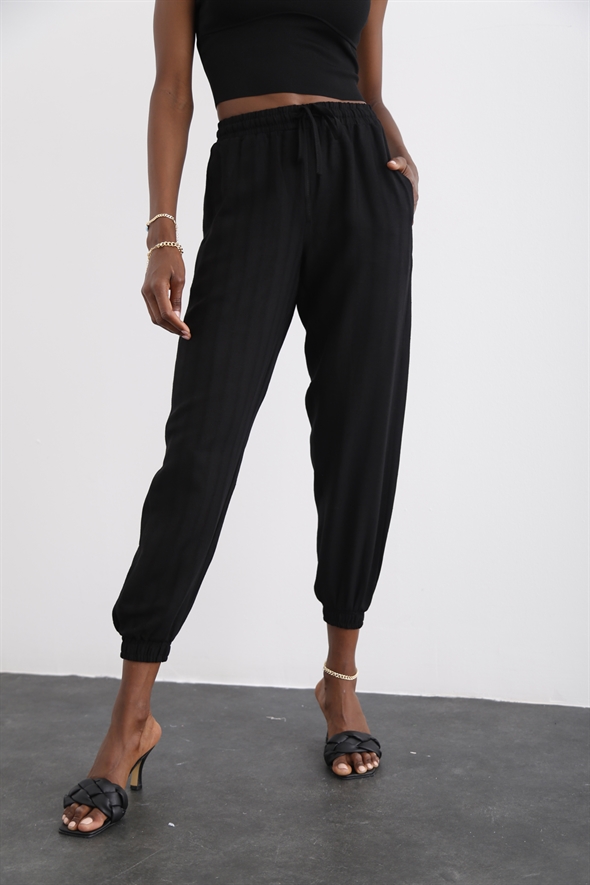 Siyah Keten Jogger Pantolon 4124