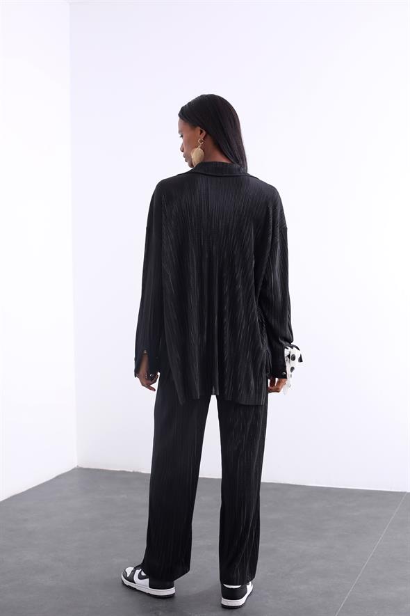 Siyah Piliseli Gömlek Pantolon Takım 98401