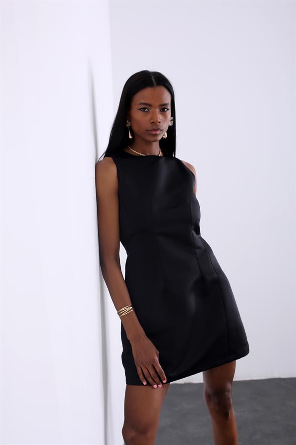 Siyah Sıfır Kol Pensli Elbise 10271