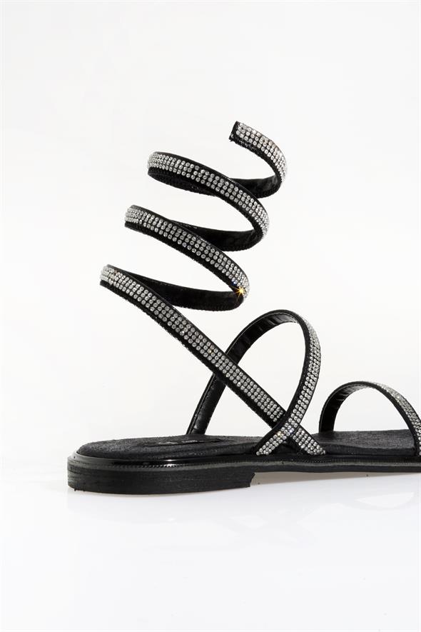 Siyah Taşlı Spiral Sandalet 154