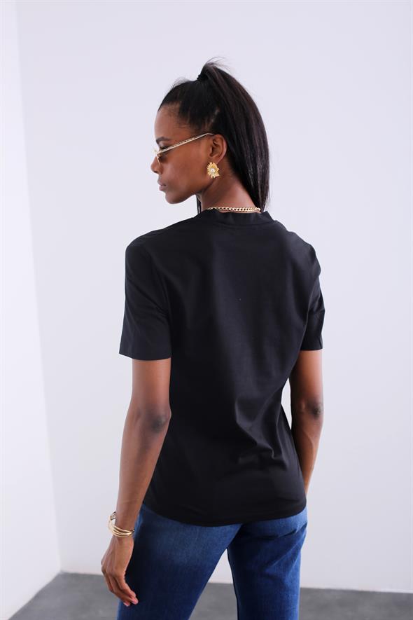 Siyah V Yaka Basic Tshirt 