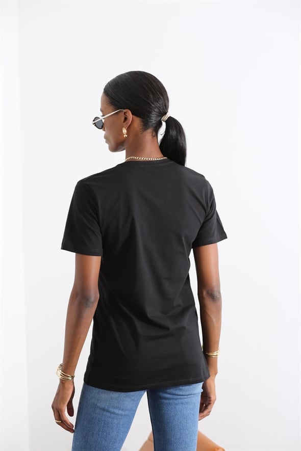 Siyah V Yaka Basic Tshirt 2428