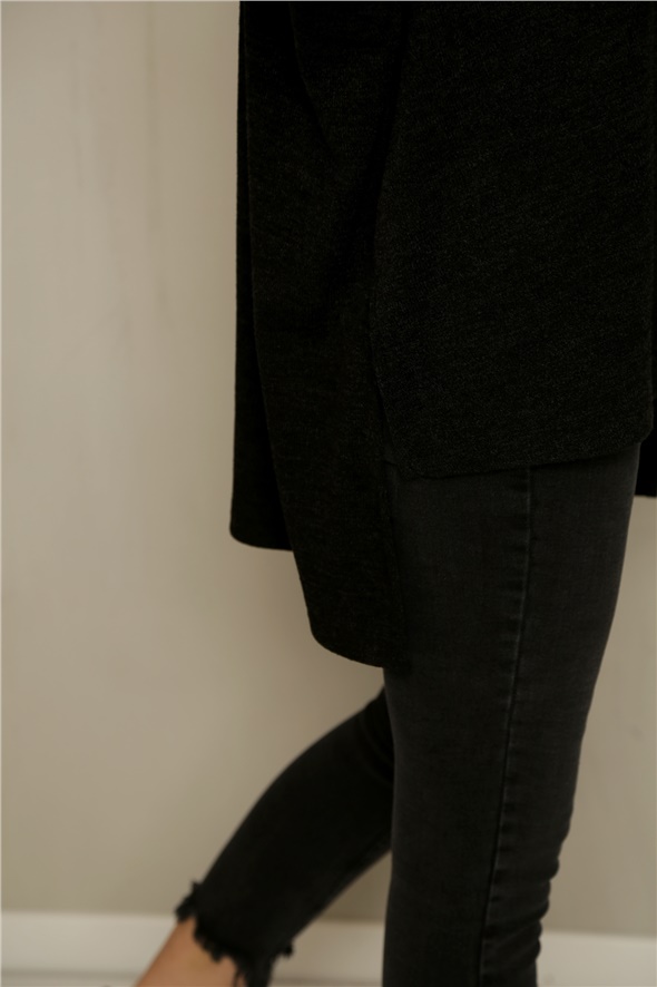 Siyah V Yaka Örme Bluz-1024 