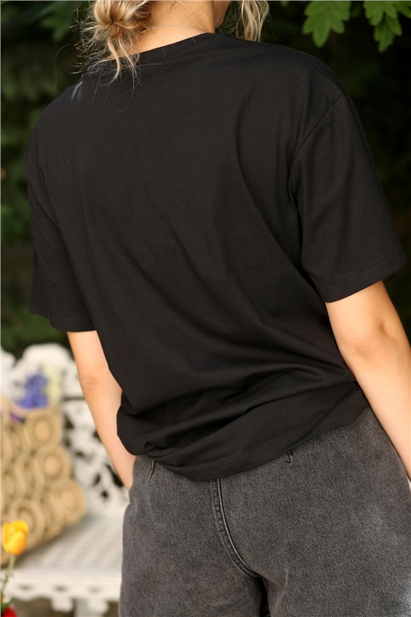 Siyah Warning Baskılı Tshirt 3145