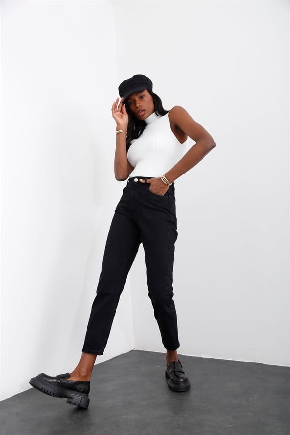 Siyah Yüksek Bel Slim Fit Jean-1 