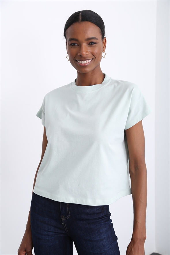 Su Yeşili Bisiklet Yaka Basic Tshirt 1308