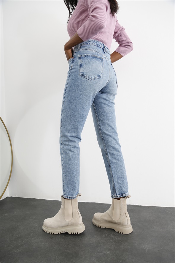 Açık Mavi Yüksek Bel Slim Fit Jean 