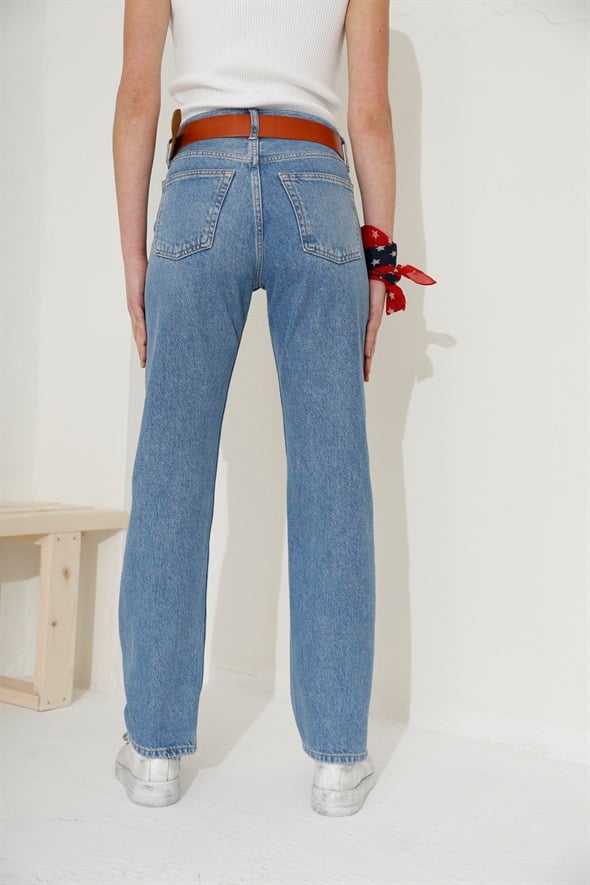 Açık Mavi Yüksek Bel Straight Fit Jean-1 