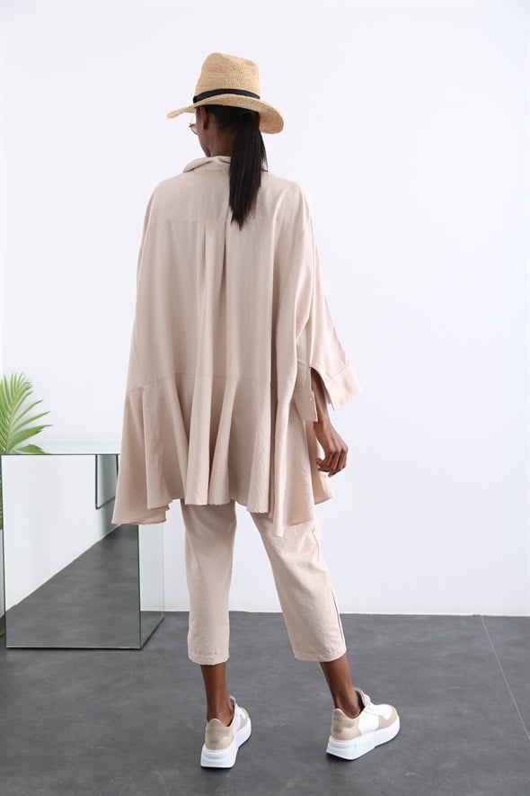 Bej Oversize Gömlek Takım 96056