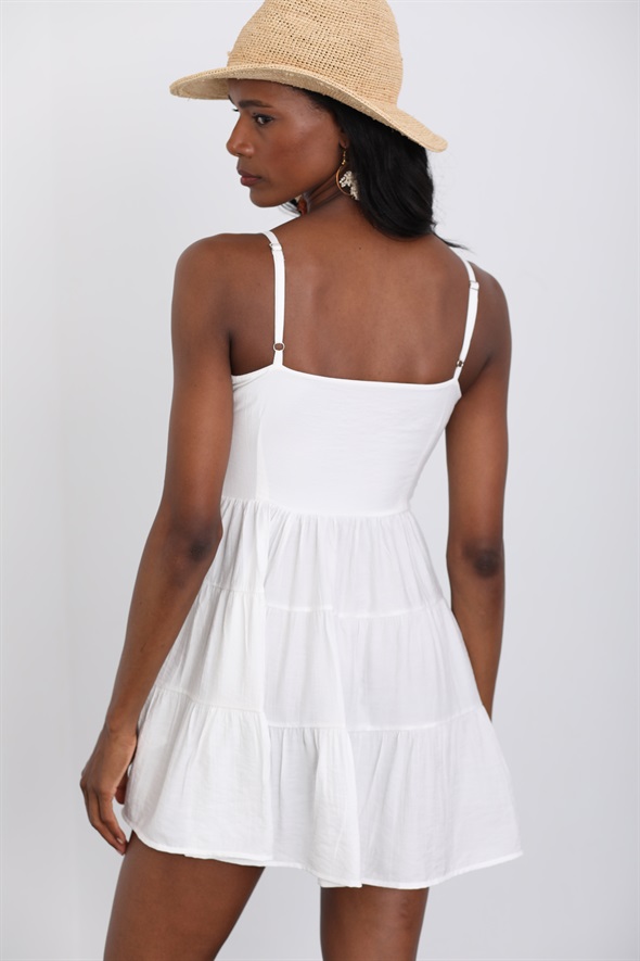 Beyaz Ayarlanabilir Askılı Mini Elbise 8583