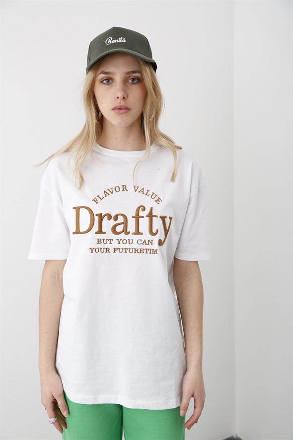 Beyaz Drafty Nakışlı Tshirt 3652