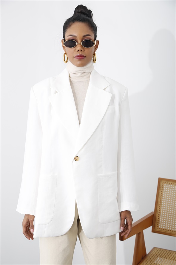 Beyaz Oversize Blazer Ceket 7005