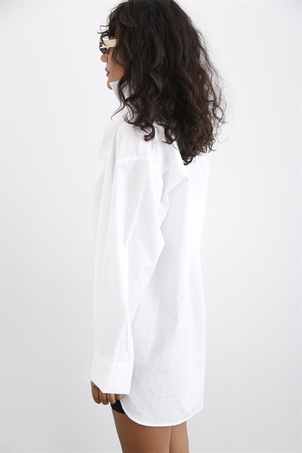 Beyaz Oversize Klasik Gömlek 14119