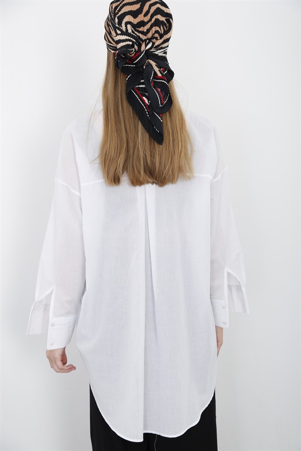 Beyaz Oversize Vual Gömlek 70073