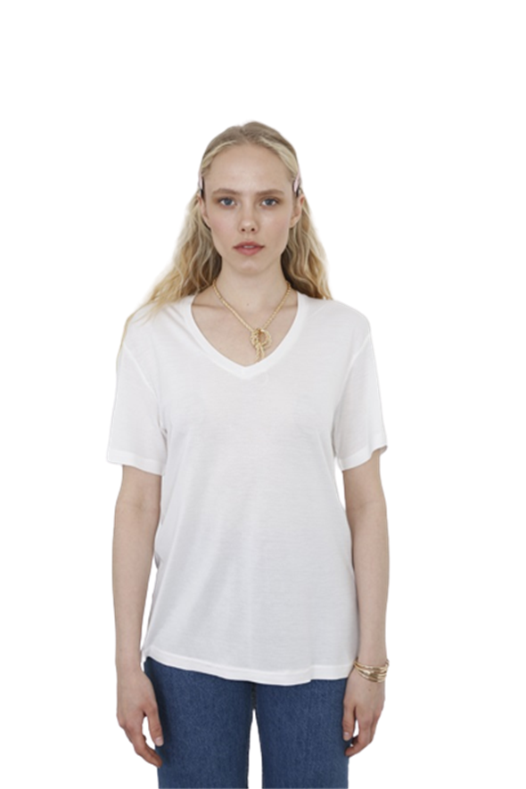Beyaz V Yaka Basic Tshirt 619