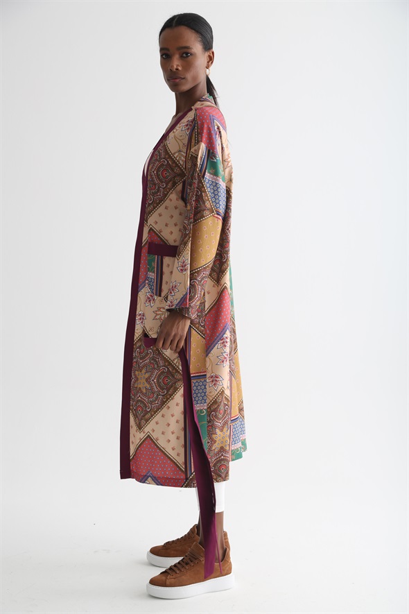 Bordo Desenli Kimono 0026