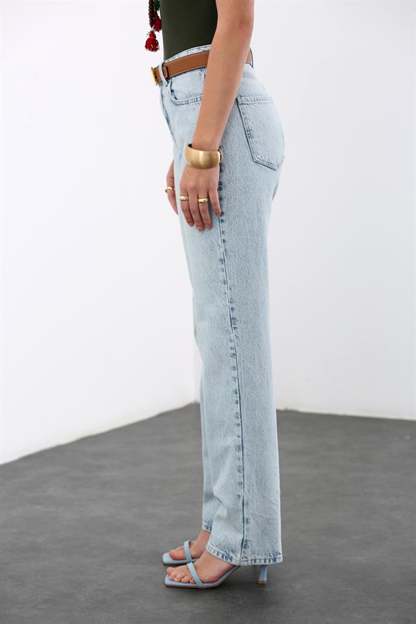 Buz Mavi Yüksek Bel Straight Fit Jean 162