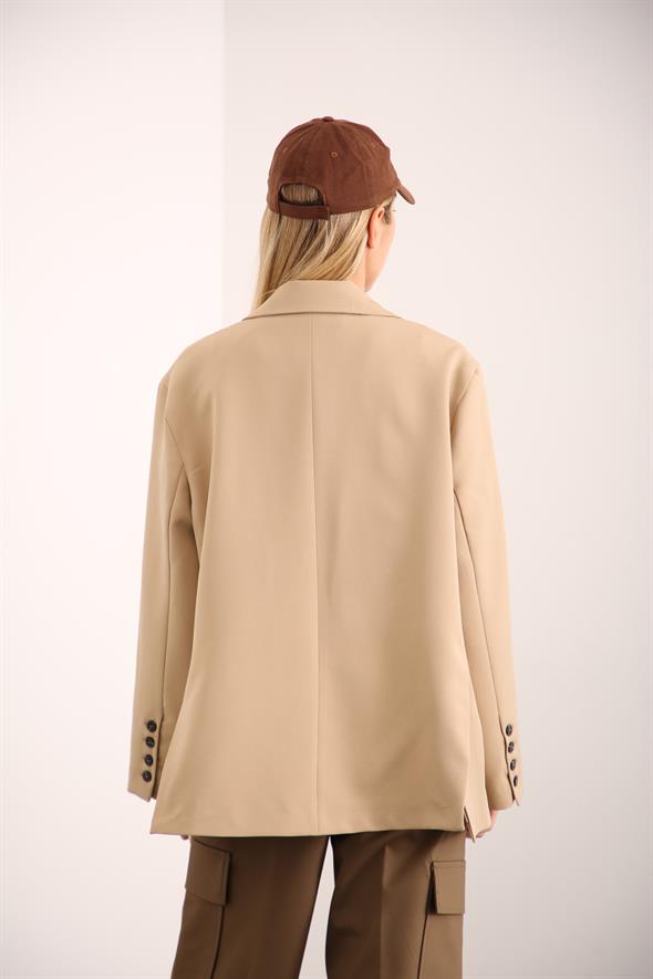 Camel Çift Düğmeli Blazer Ceket 54325