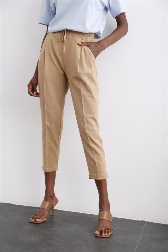 Camel Duble Paça Keten Pantolon 3565