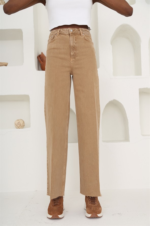 Camel Yüksek Bel Wide Leg Jean 