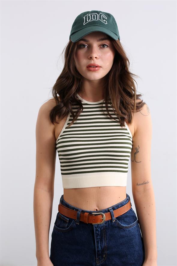 Ekru Çizgili Crop 