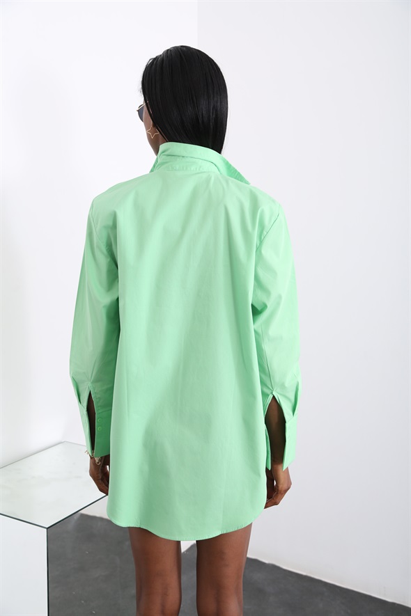 Fıstık Yeşili Oversize Klasik Gömlek 0724