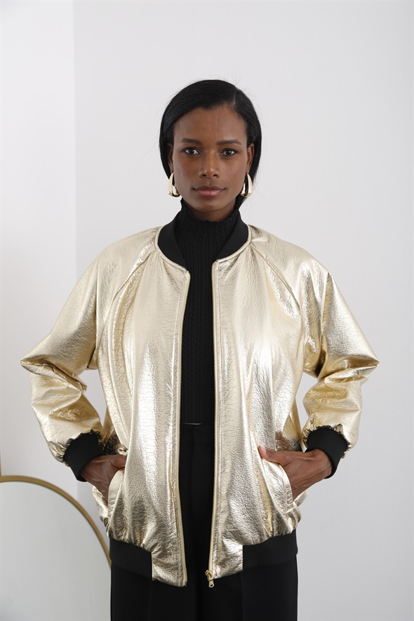 Gold Oversize Bomber Ceket 