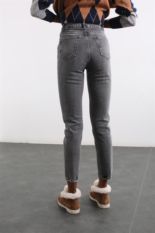 Gri Ultra Yüksek Bel Mom Jean 