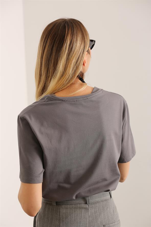 Gri V Yaka Basic Tshirt 