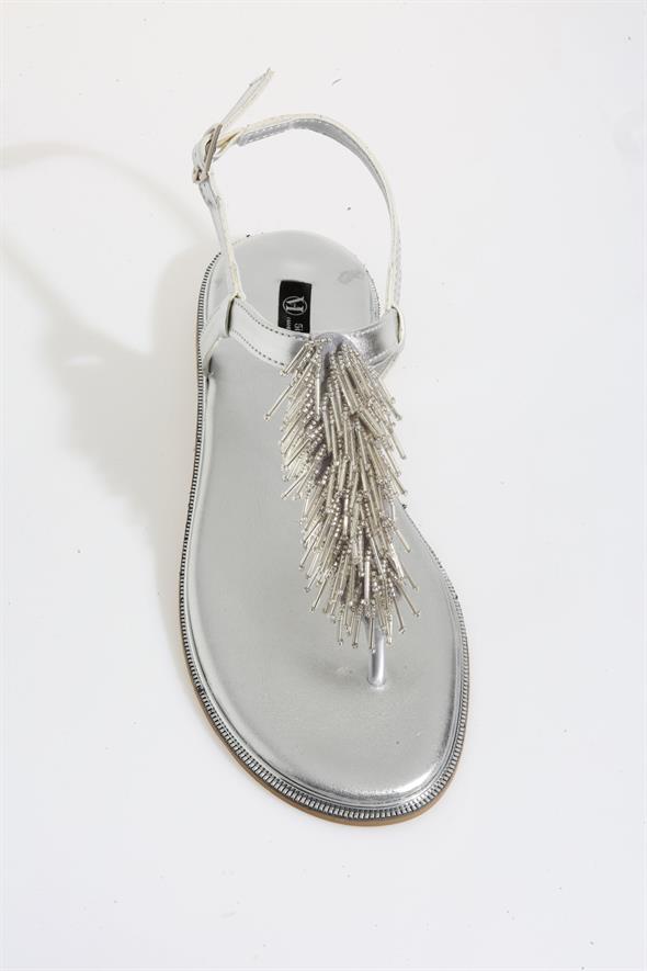 Gümüş Boncuk İşlemeli Sandalet 248