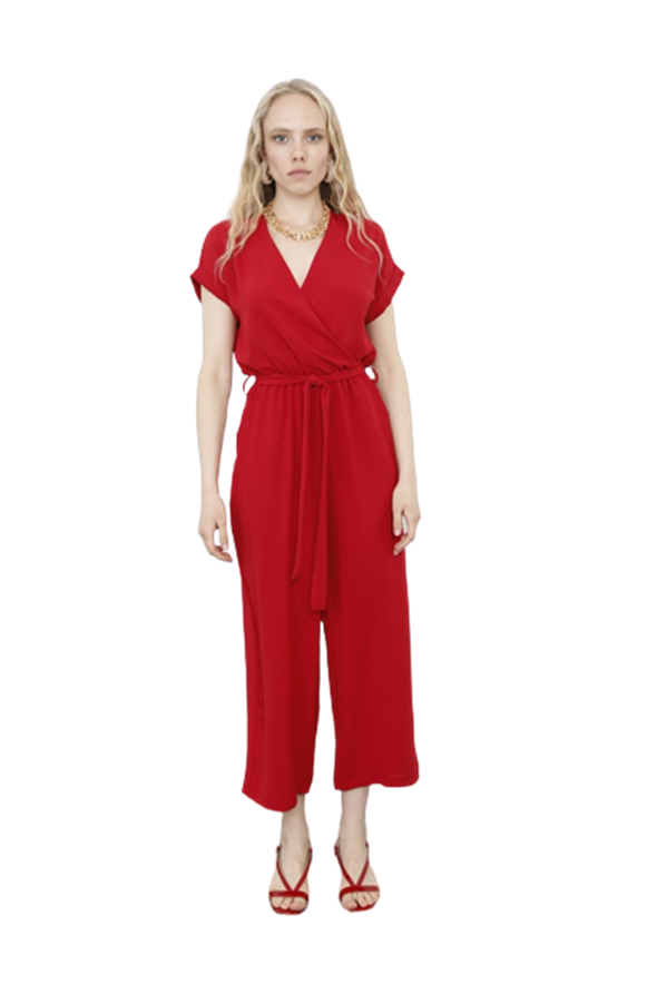 Kırmızı Kuşaklı Kruvaze Tulum M35180