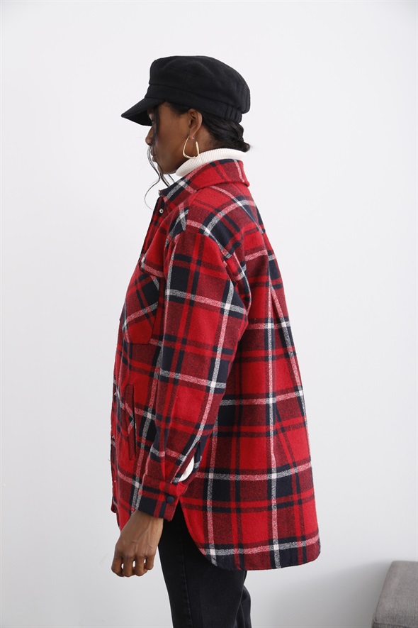 Kırmızı Oversize Ekose Ceket 54060