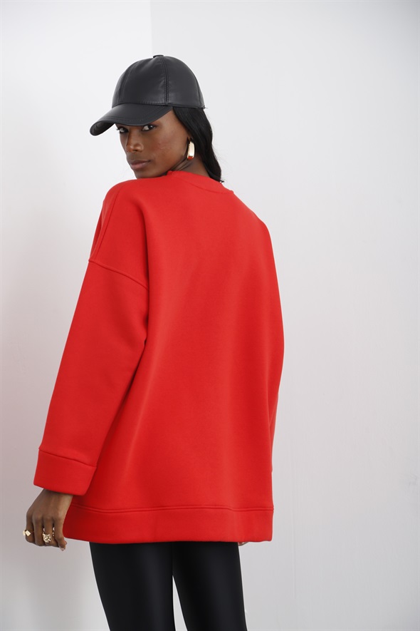 Kırmızı Şardonlu Oversize Sweatshirt 40117
