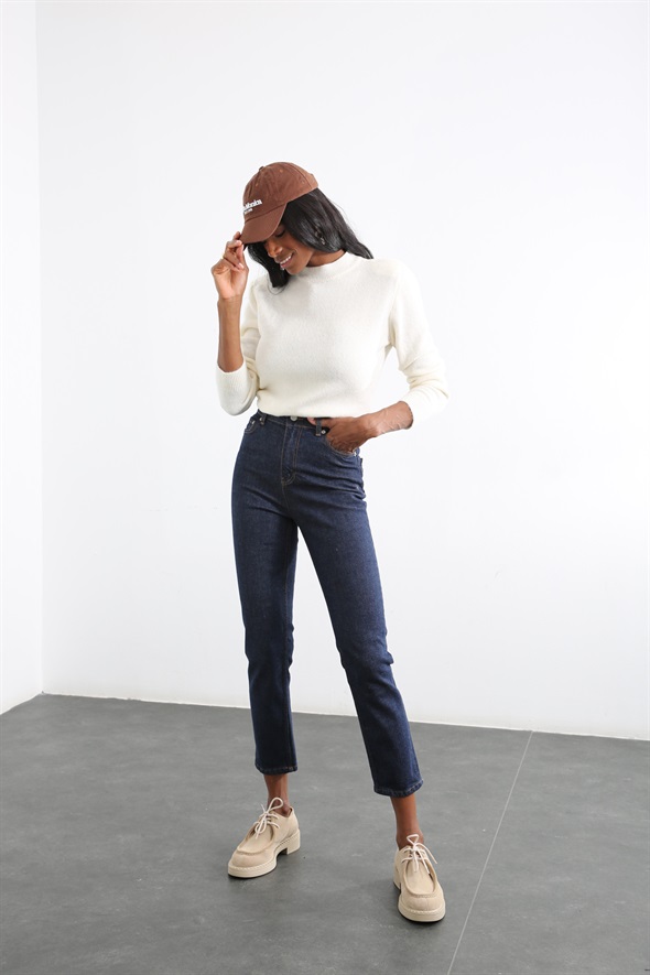Koyu Lacivert Yüksek Bel Mom Fit Jean 209