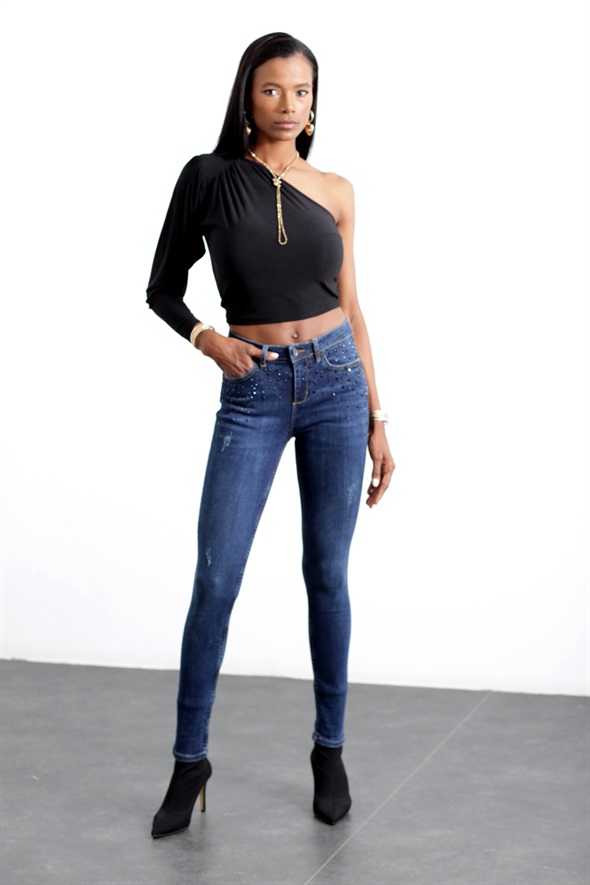 Lacivert Taş Detaylı Slim Fit Jean 