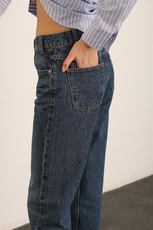 Lacivert Yüksek Bel Straight Fit Jean 