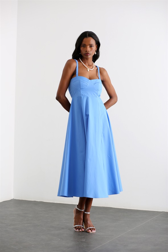 Mavi Askılı Kloş Elbise 11894