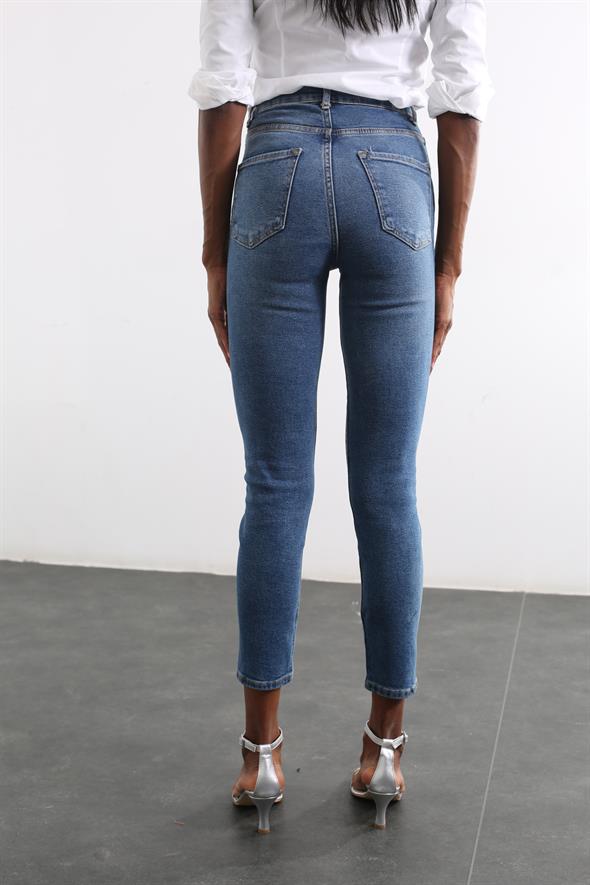 Mavi Ultra Yüksek Bel Taşlı Jean 