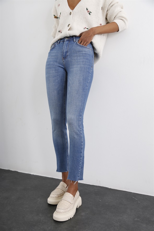 Mavi Yüksek Bel Likralı Skinny Jean 